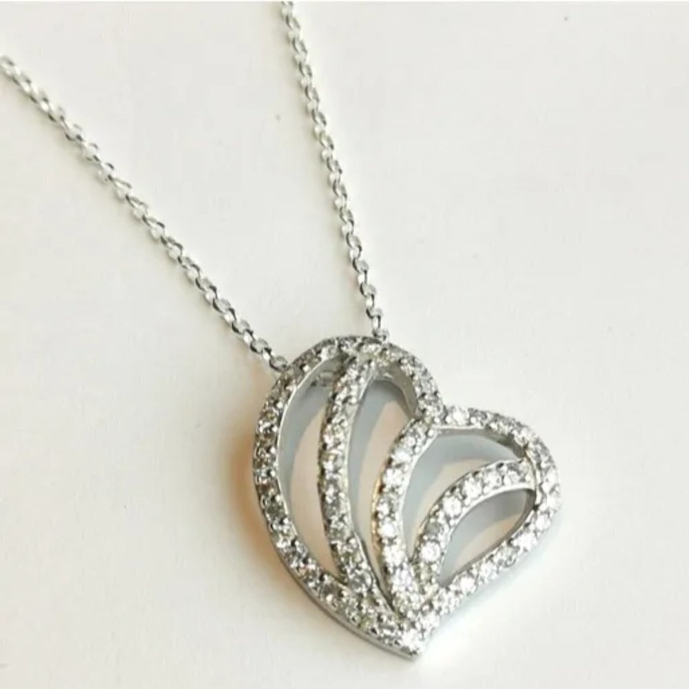 New Puffy Heart Pendant Necklace Cz Sterling Silver
